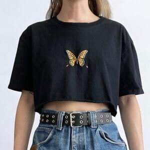 💙3 for $15 PacSun Black Butterfly Cropped Short Sleeve Tee